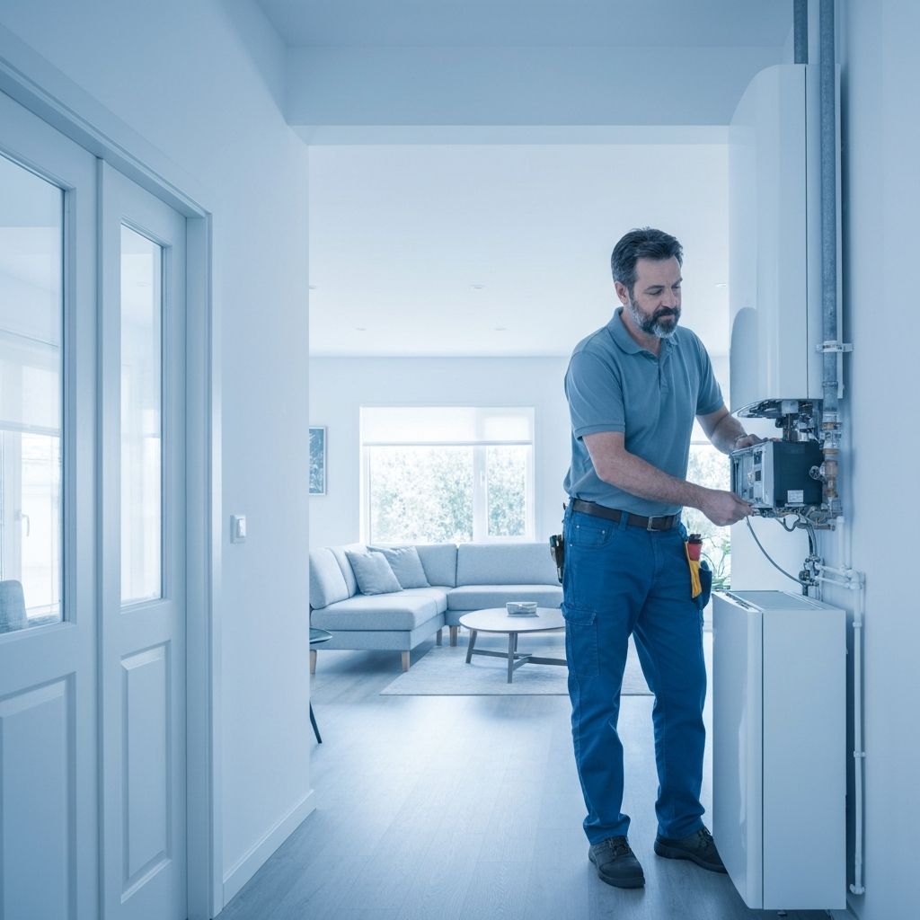 Professional HVAC technician servicing home heating system